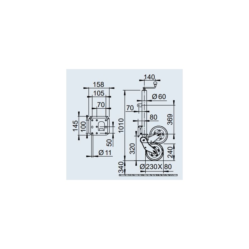 Roue jockey classique diamètre 60mm pour remorque