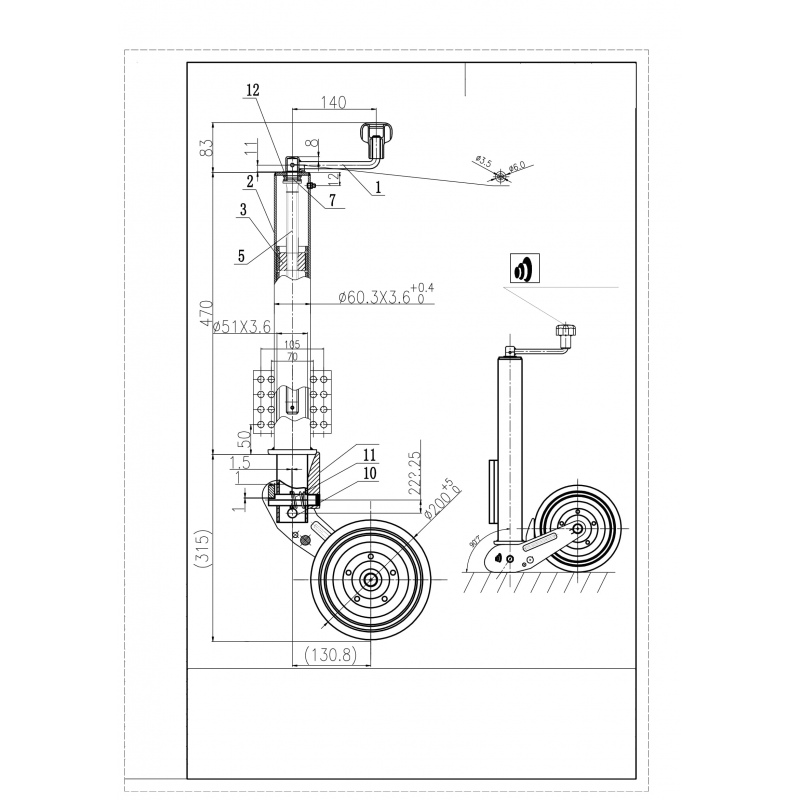 Novio - Roue jockey repliable automatiquement Ø60 200x60